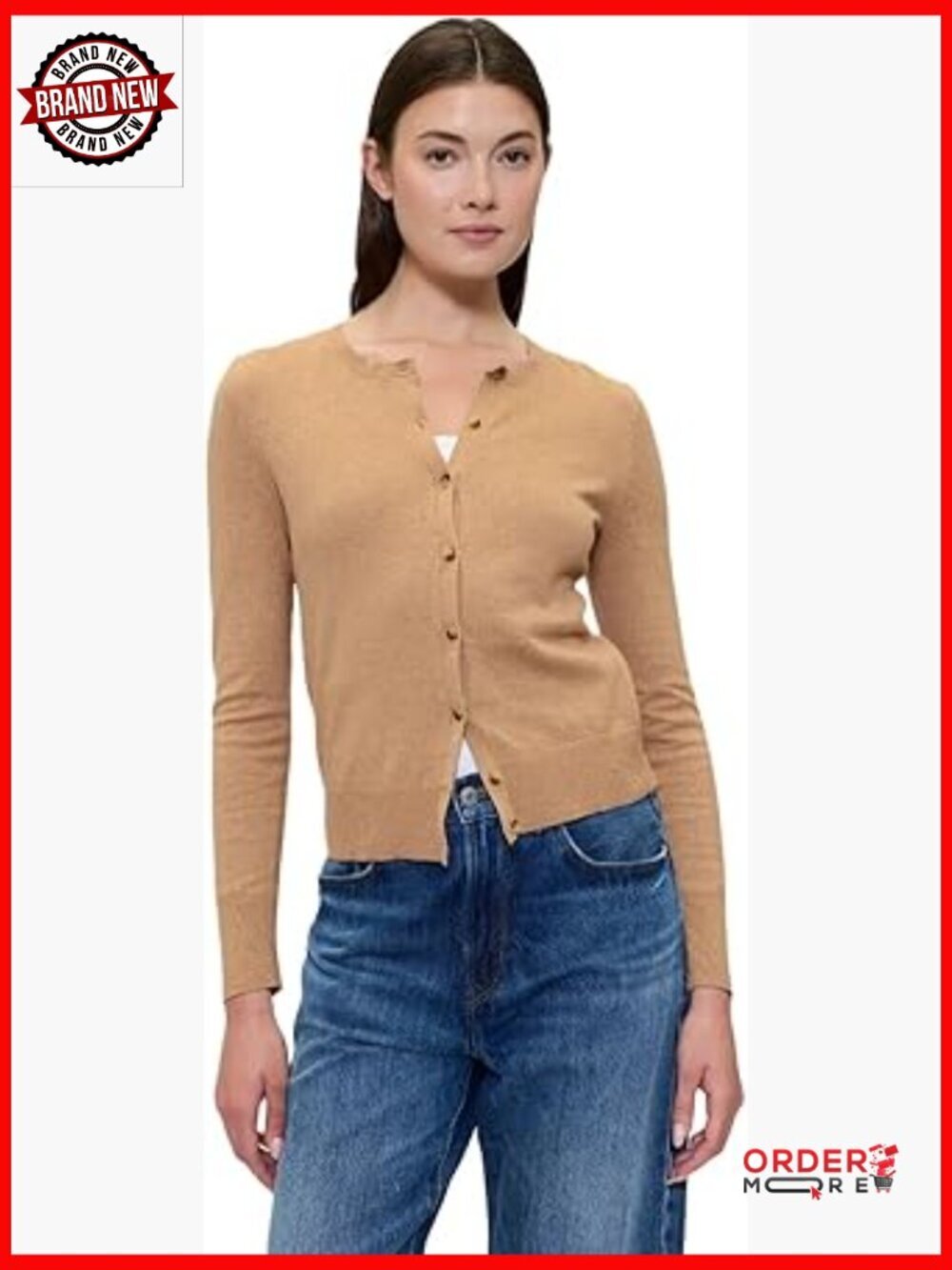 Crewneck Cardigan, Long Sleeve, Cotton, Lightweight Layering Piece